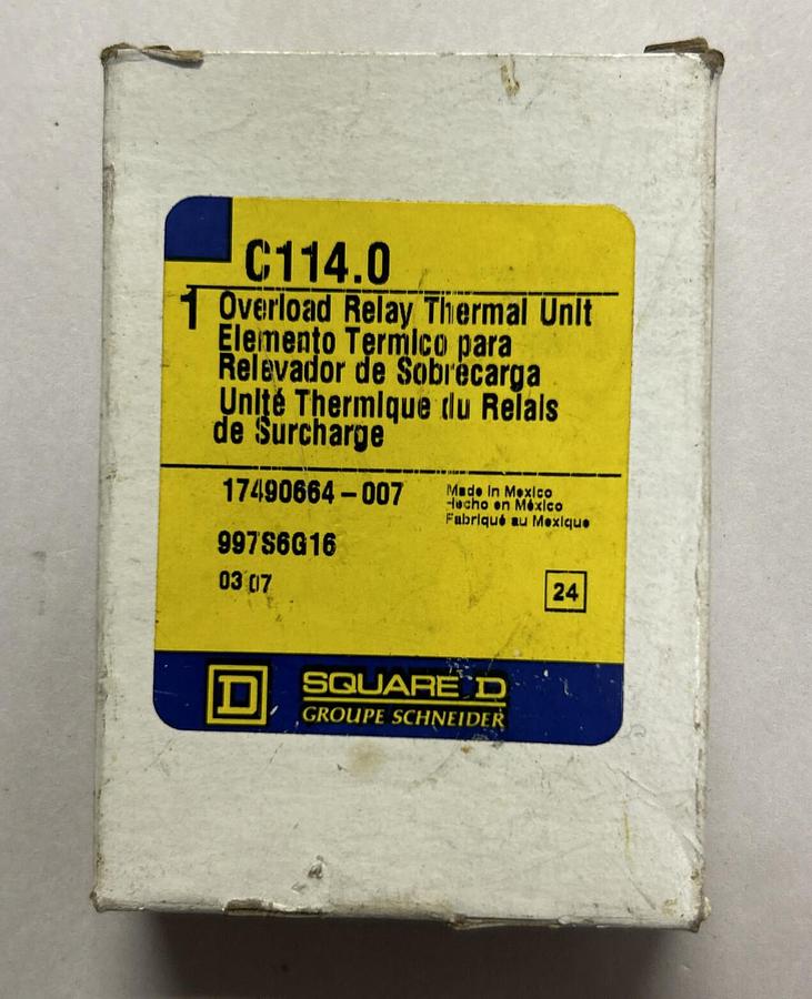 Used SQUARE D,C114.0,OVERLOAD RELAY THERMAL UNIT NEW