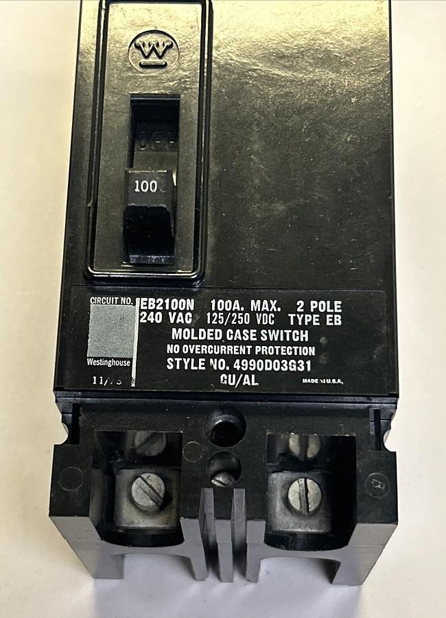 Used WESTINGHOUSE,EB2100N,CIRCUIT BREAKER 100A 240V 2P