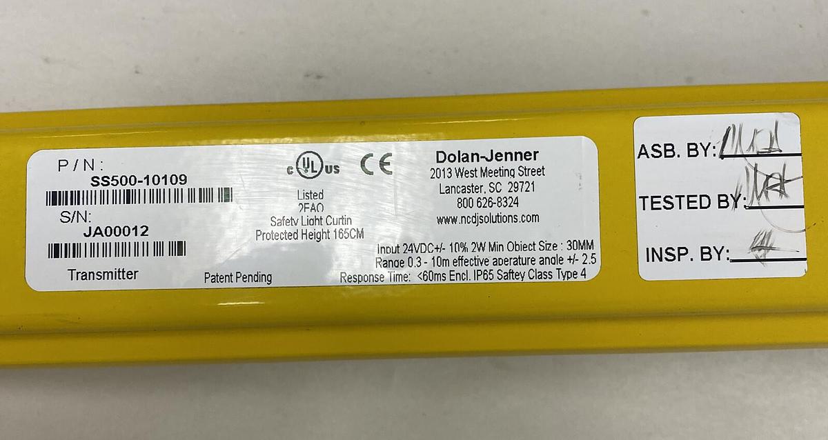 Used DOLAN JENNER,SS500-10109,Light Curtain Transmitter