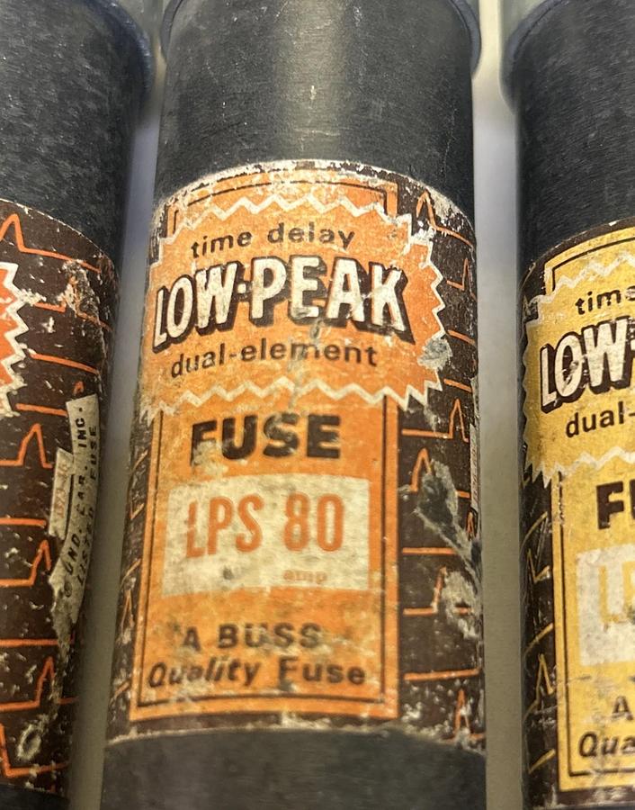 Used BUSSMANN,LPS80,LOW-PEAK FUSE 80A 600V LOT OF 3