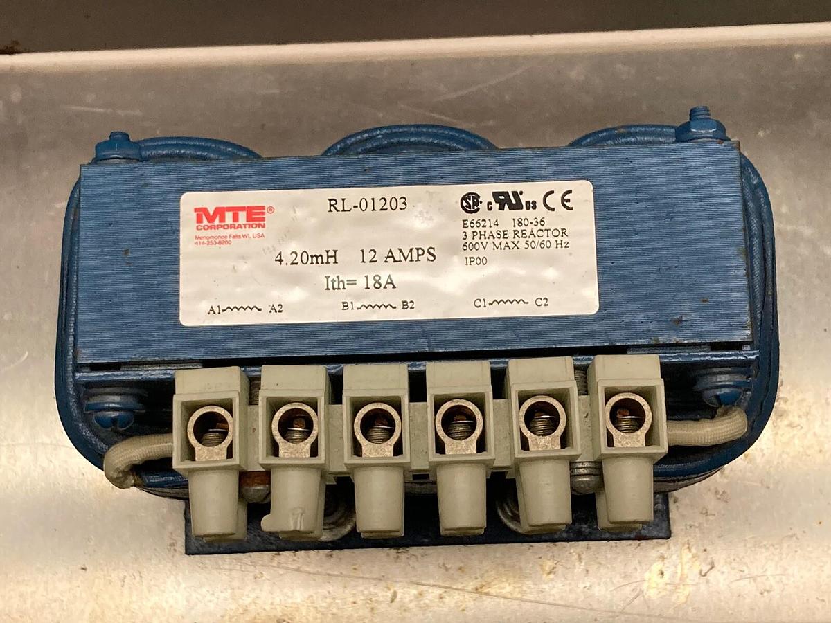 Used MTE,RL-01203,3-Phase Reactor 600V 12A w/ Enclosure
