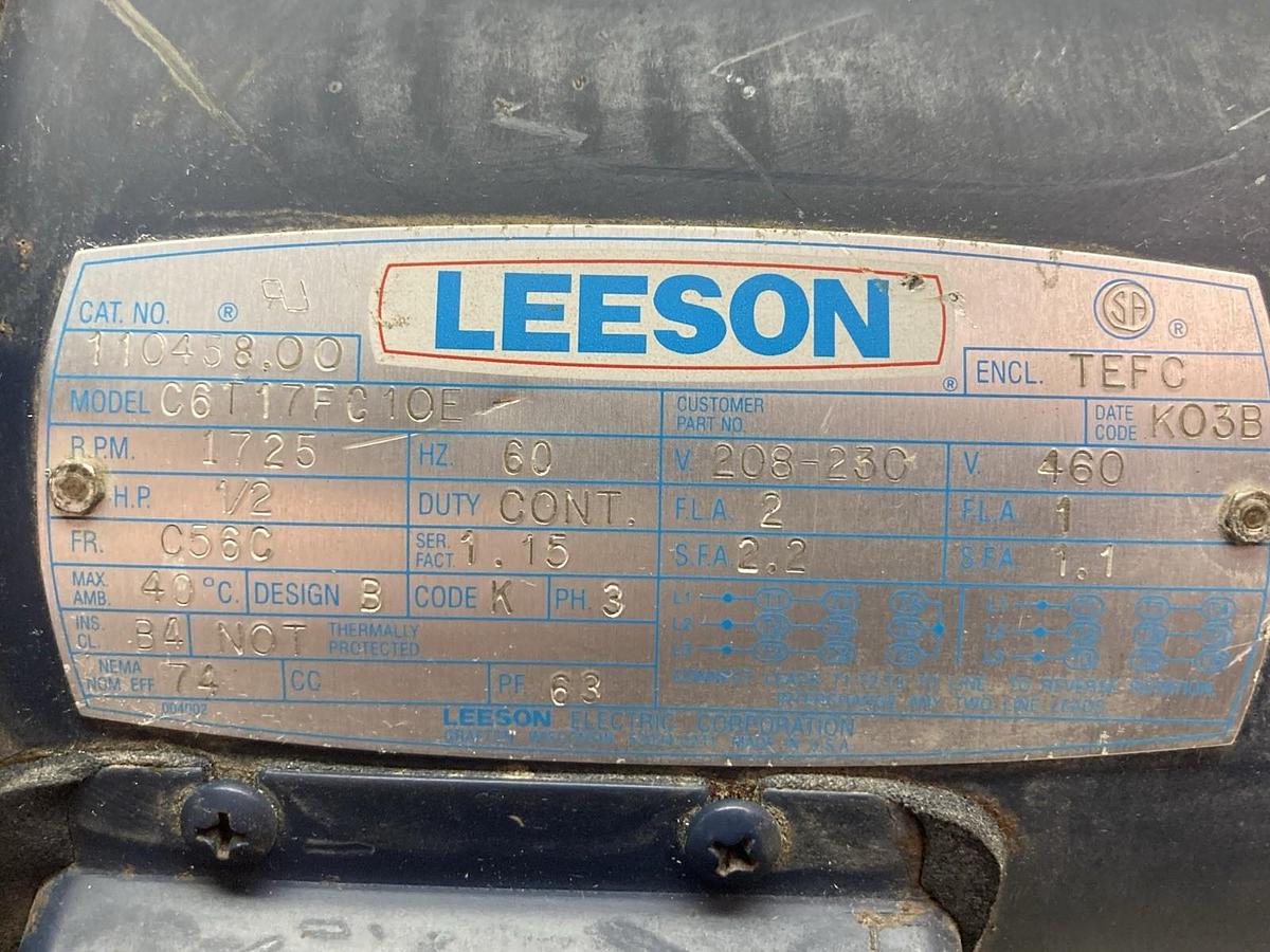 Used Leeson,C6T17FC1OE,3-Phase AC Motor 1725rpm C56C Frame 1/2Hp 208-230V