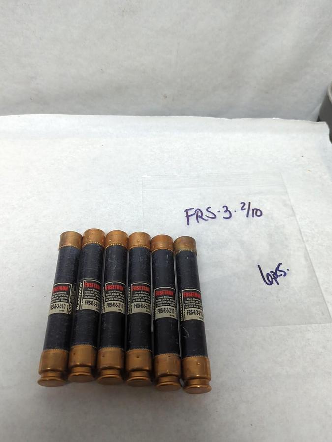 Used COOPER BUSSMANN,FRS-R-3-2/10,FUSETRON 3-2/10 AMP FUSE LOT OF 6 PRE-OWNED