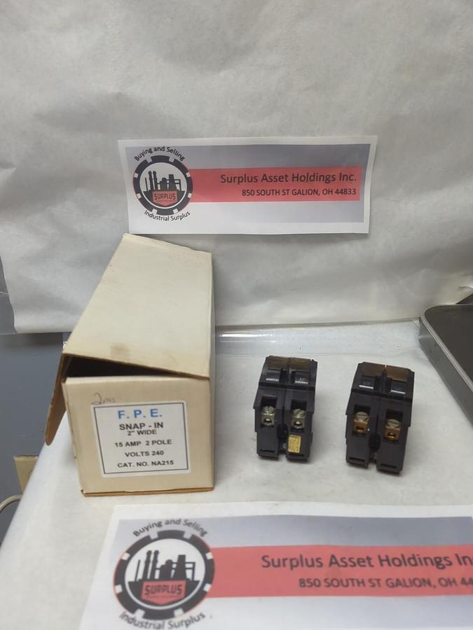 Used F.P.E.,NA215,CIRCUIT BREAKER 15 AMP 2-POLE LOT OF 2 PRE-OWNED