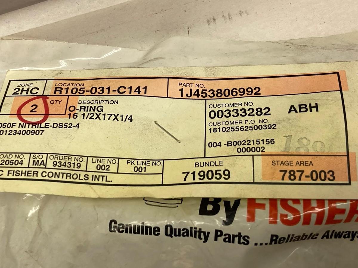 Used Fisher,1J453806992,O-Ring LOT OF 2