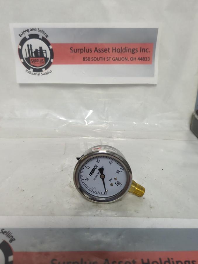 Used TRERICE,0-30,PRESSURE GAUGE 0-30PSI 1/4 NPT LM PRE-OWNED
