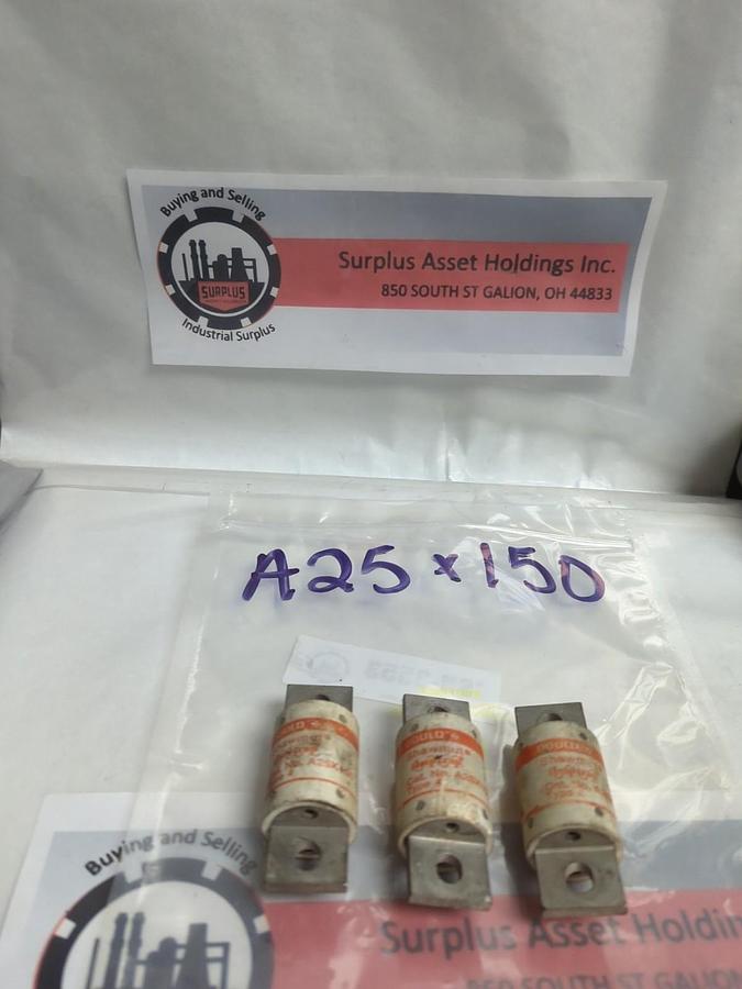Used GOULD SHAWMUT,A25X150,AMP-TRAP 150 AMP FUSE LOT OF 3 PRE-OWNED