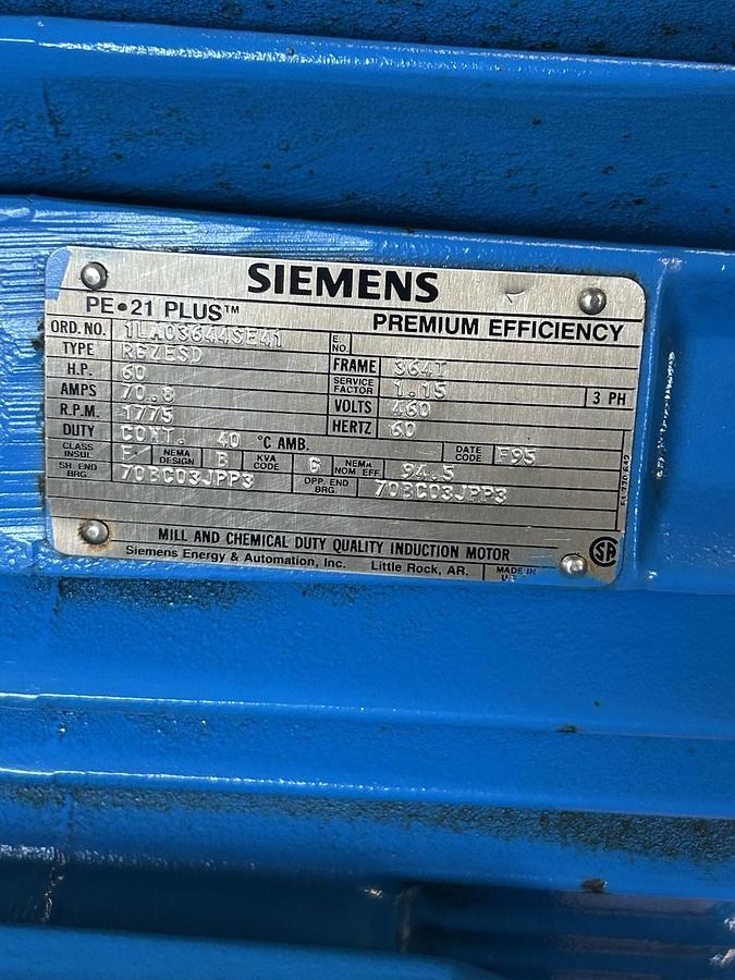 Used SIEMENS,1LA03644SE41,MOTOR 60HP 460V 1775 RPM 3PH 364T FRAME
