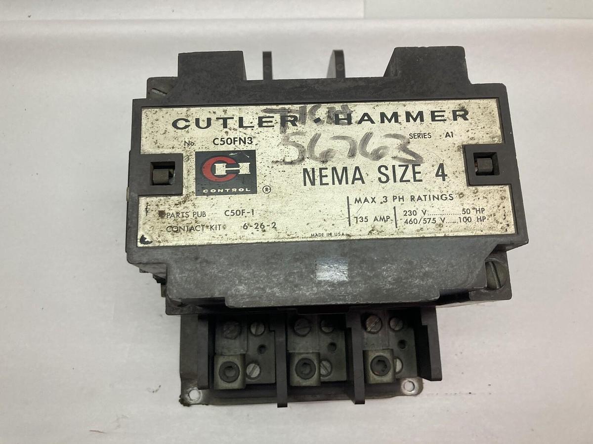 Used Cutler-Hammer,C50FN3,Nema Size 4 Contactor 230V 460/575V Series A1
