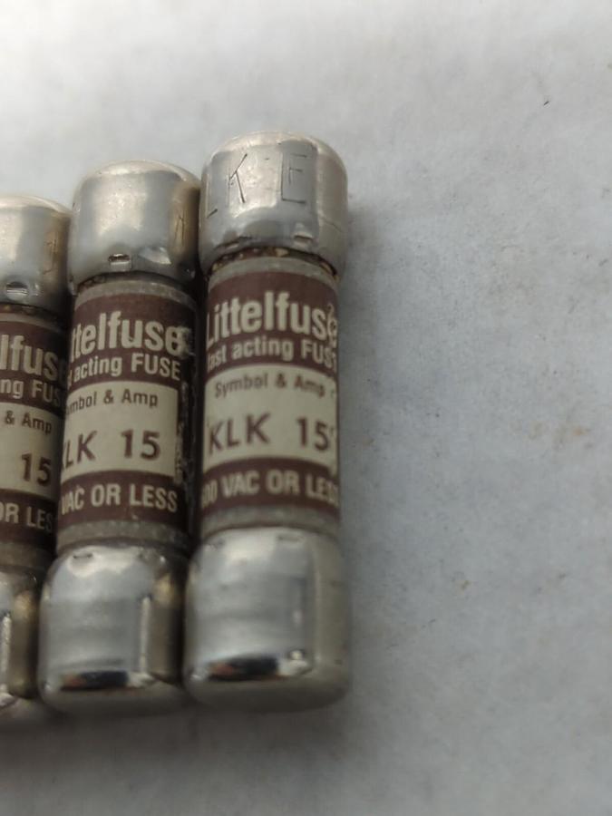 LITTELFUSE,KLK 15,FAST ACTING 15 AMPFUSE LOT OF 4 NOS