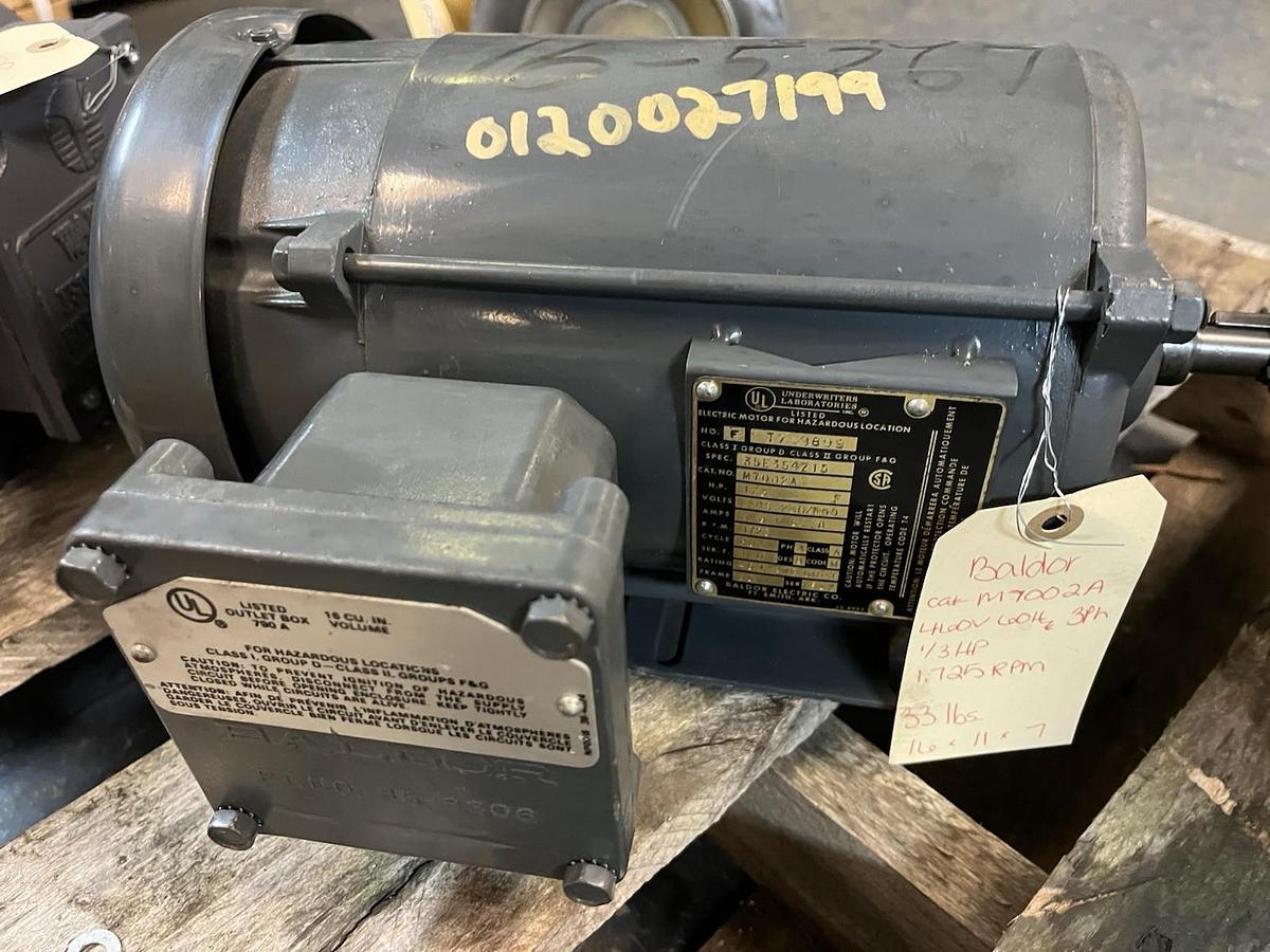 Used BALDOR,M7002A,HAZARDOUS LOC MOTOR 1/3HP 3PH 1725RPM FR 56