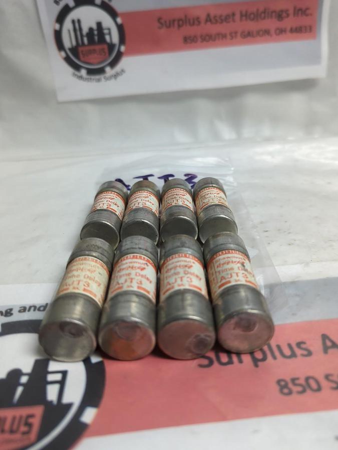 Used GOULD SHAWMUT,AJT 3,AMP-TRAP 3 AMP FUSE LOT OF 8 PRE-OWNED