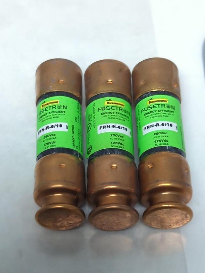 COOPER BUSSMANN,FRN-R-6/10,FUSETRON 6/10 AMP FUSE LOT OF 3 NOS