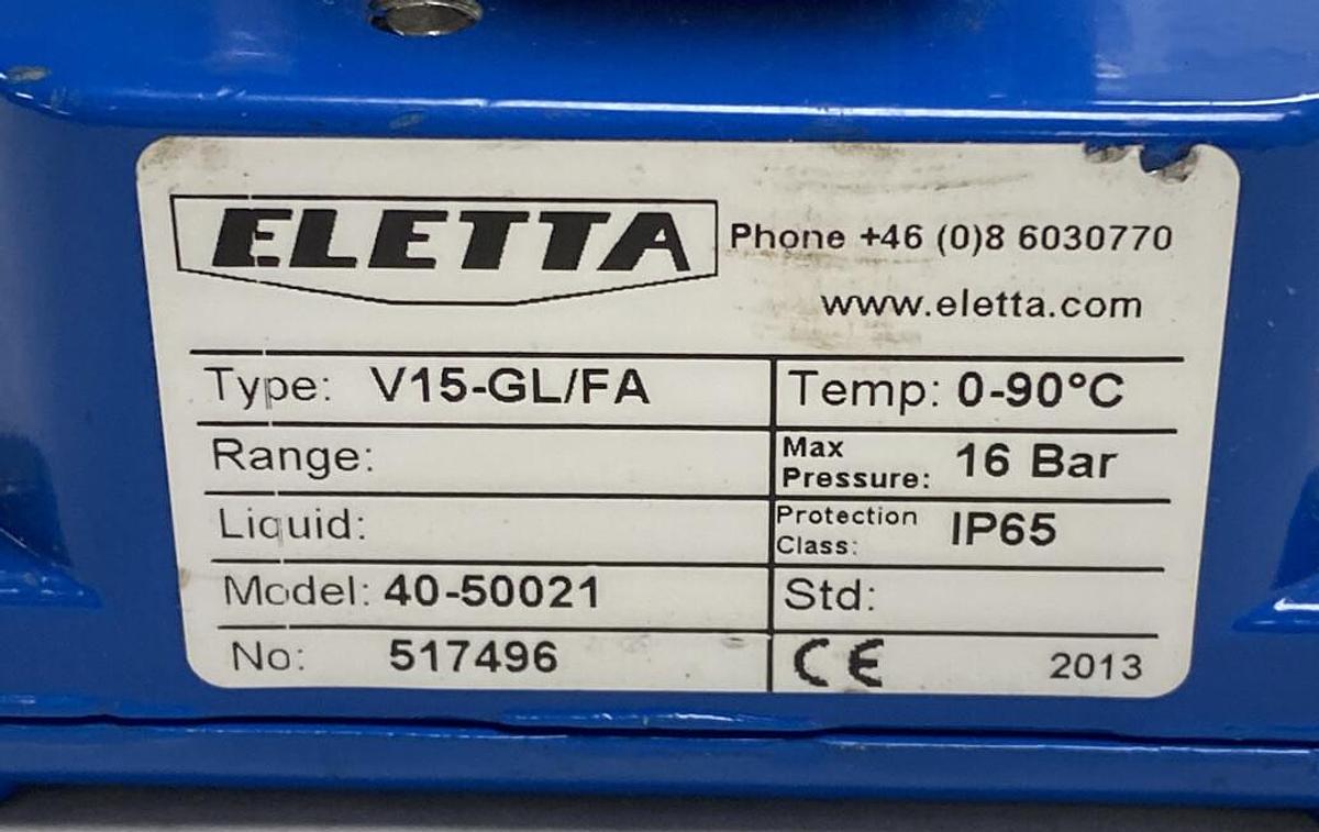 Eletta,V15-GL/FA 40-50021,Flow Monitor 16 Bar Max Press 1 INCH New no Box