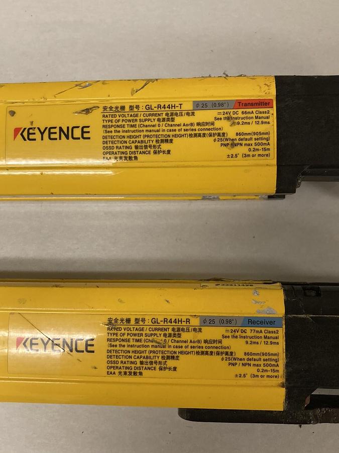 Used Keyence,GL-R44H,Light Curtain Transmitter with Receiver 860MM 24V