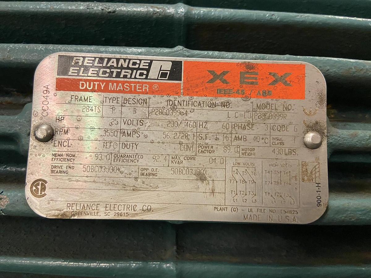 Used Reliance,XEX P28G0399R,Motor 25Hp 3550RPM 230/460V Frame 284TS
