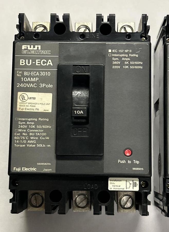 Used FUJI ELECTRIC,BU-ECA3010,CIRCUIT BREAKER 10A 240V 3P LOT OF 2