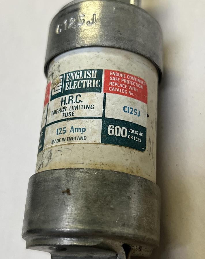 Used ENGLISH ELECTRIC,C125J,ENERGY LIMITING FUSE 125A 600V