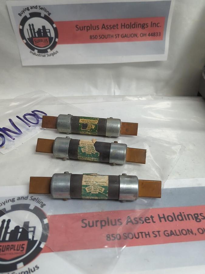 Used COOPER BUSSMANN,NON100,ONE-TIME 100 AMP FUSE LOT OF 3 PRE-OWNED