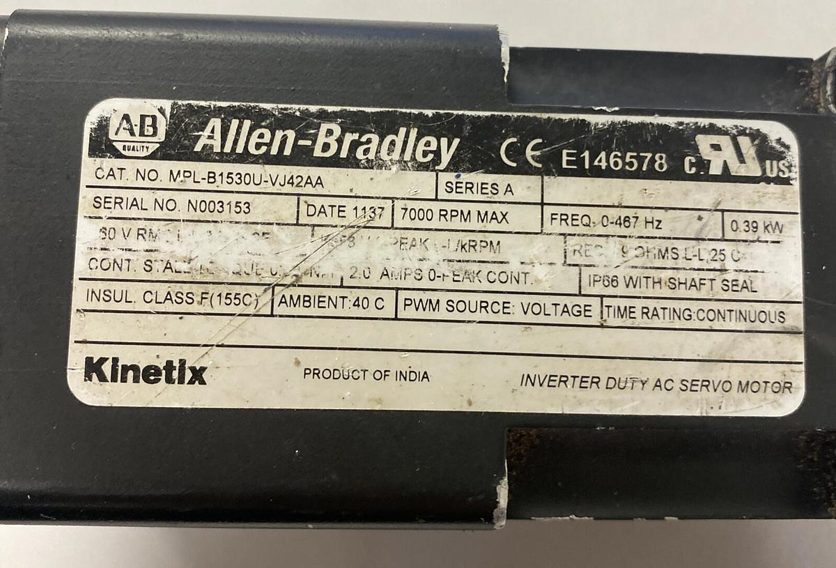 Used ALLEN BRADLEY,MPL-B1530U-VJ42AA,SER A SERVO MOTOR 7000RPM