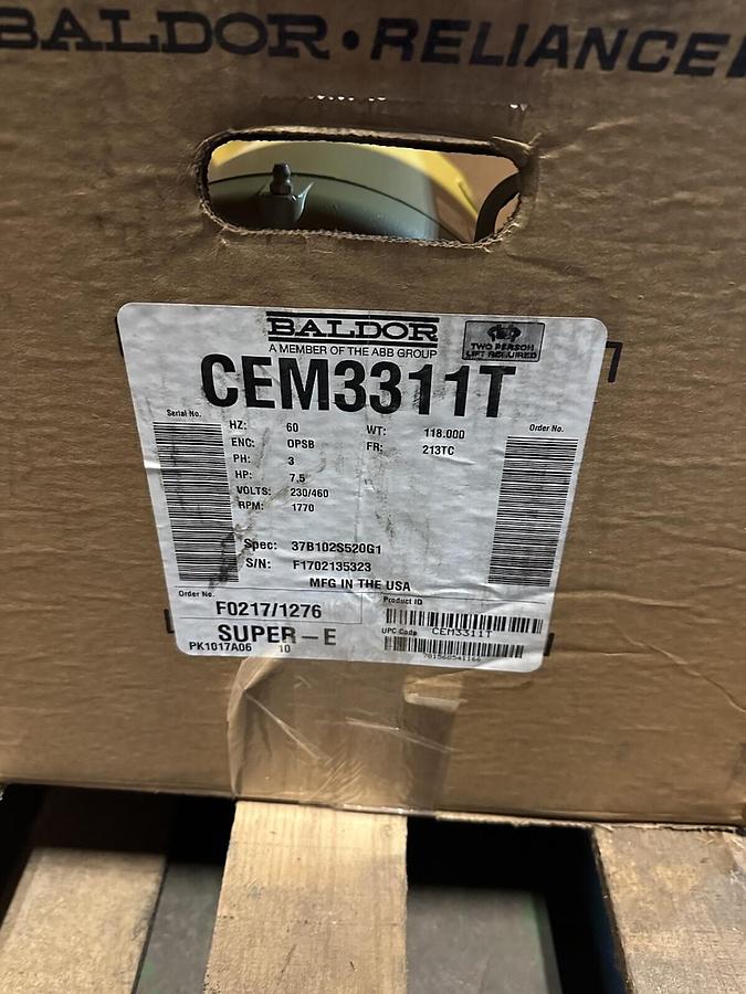 Baldor,CEM3311T,Motor 7.5HP 1770RPM Frame 213TC 230/460 3PH