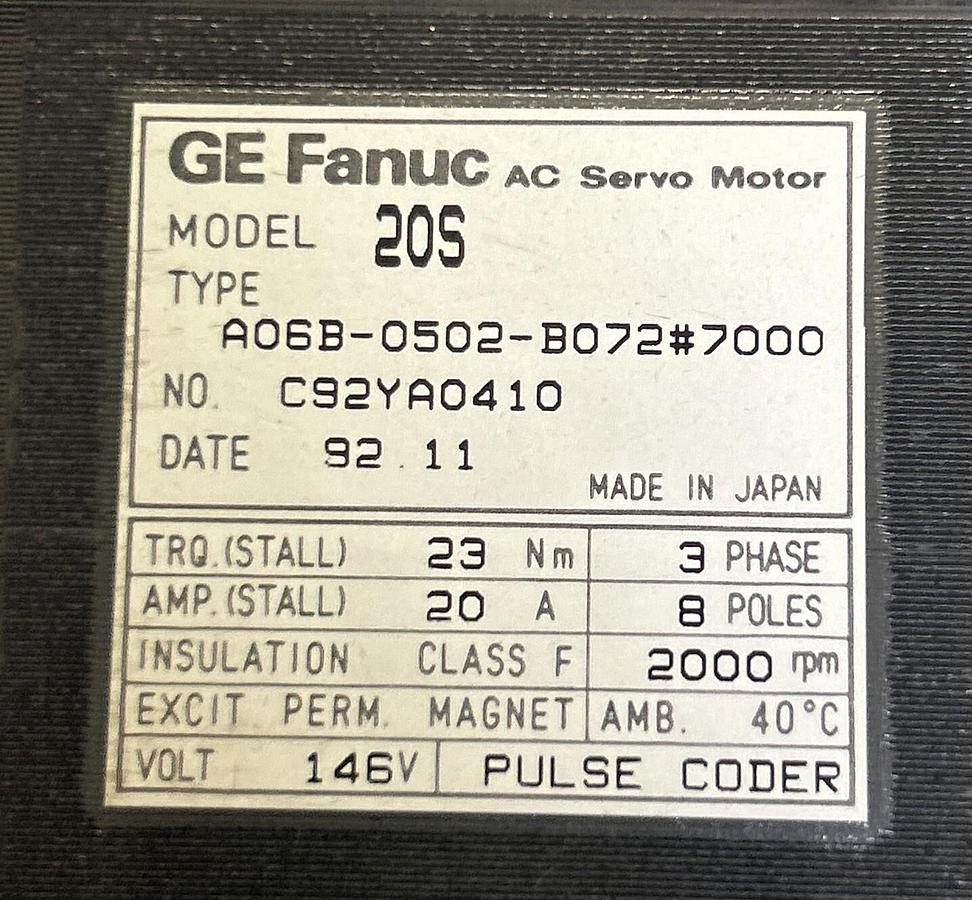 FANUC,A06B-0502-B072#7000,AC SERVO MOTOR 2000RPM 146V NOS