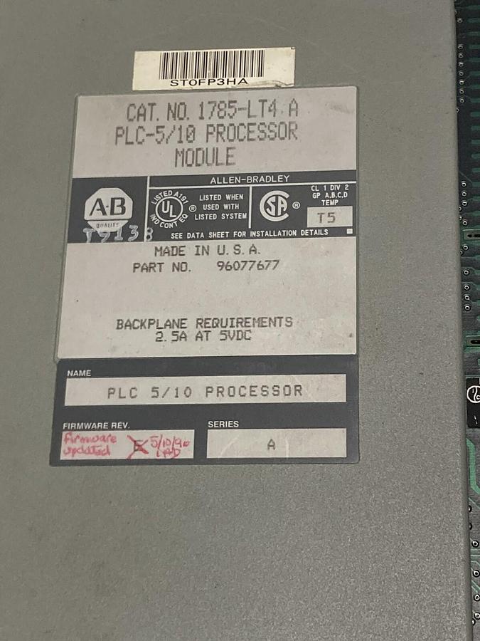 Used Allen Bradley,1785-LT4,Ser A PLC-5/10 Processor Module
