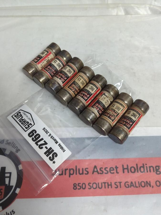 Used BUSSMANN,JHC-15,HI-CAP 15 AMP FUSE LOT OF 8 PRE-OWNED