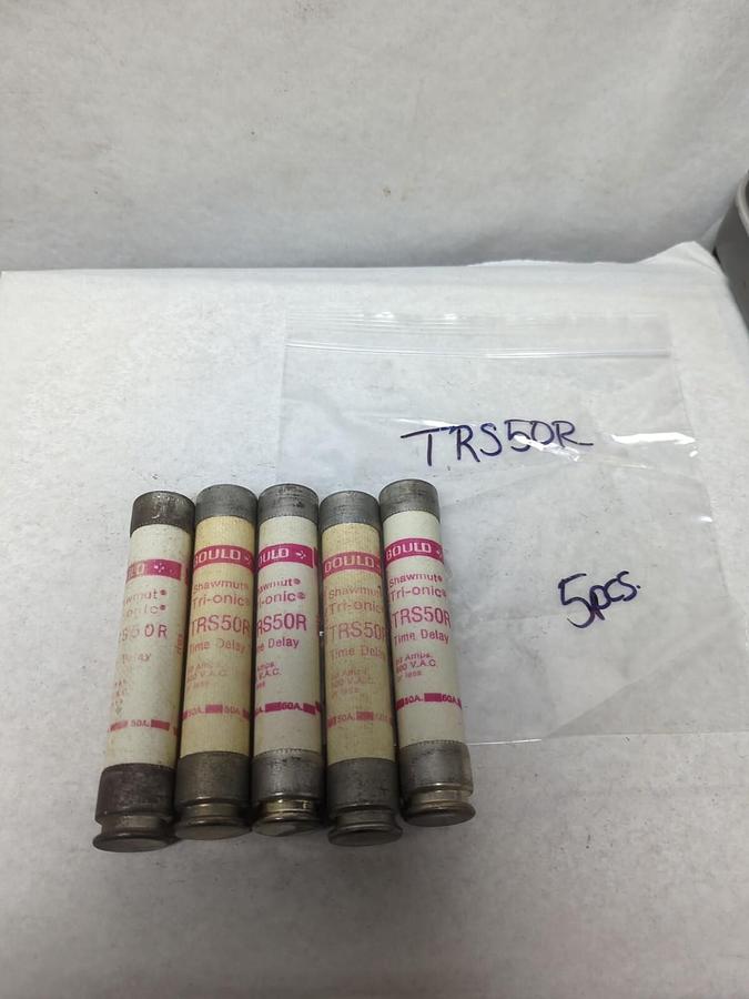 Used GOULD SHAWMUT,TRS50R,TRI-ONIC 50 AMP FUSE LOT OF 5 PRE-OWNED