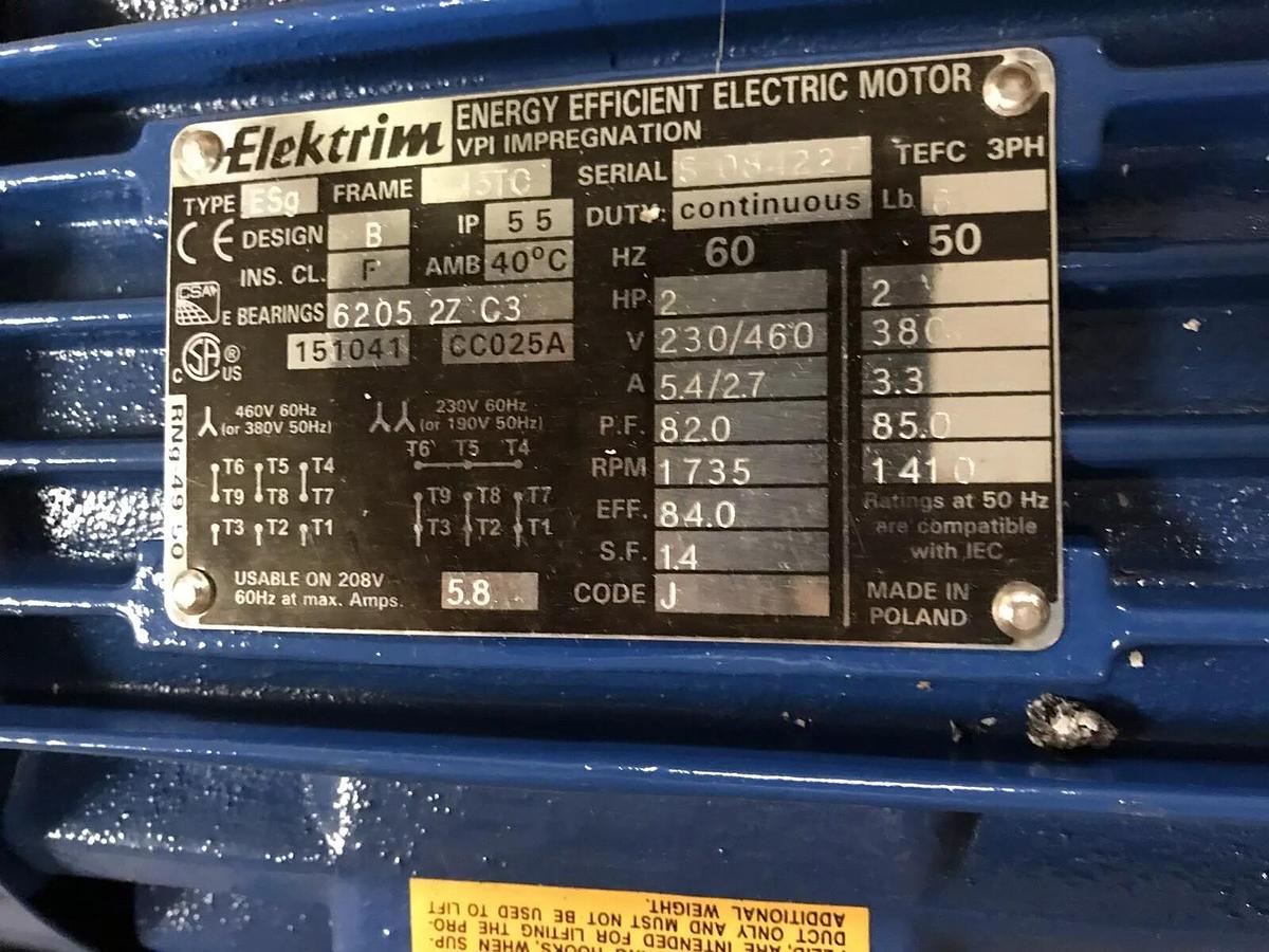 Elektrim,15TC ESg,Motor 2 HP 230/460V 1735 RPM  Frame