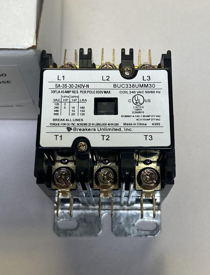 BREAKERS UNLIMITED,BUC338UMM30,DEFINITE PURPOSE CONTACTOR NOS