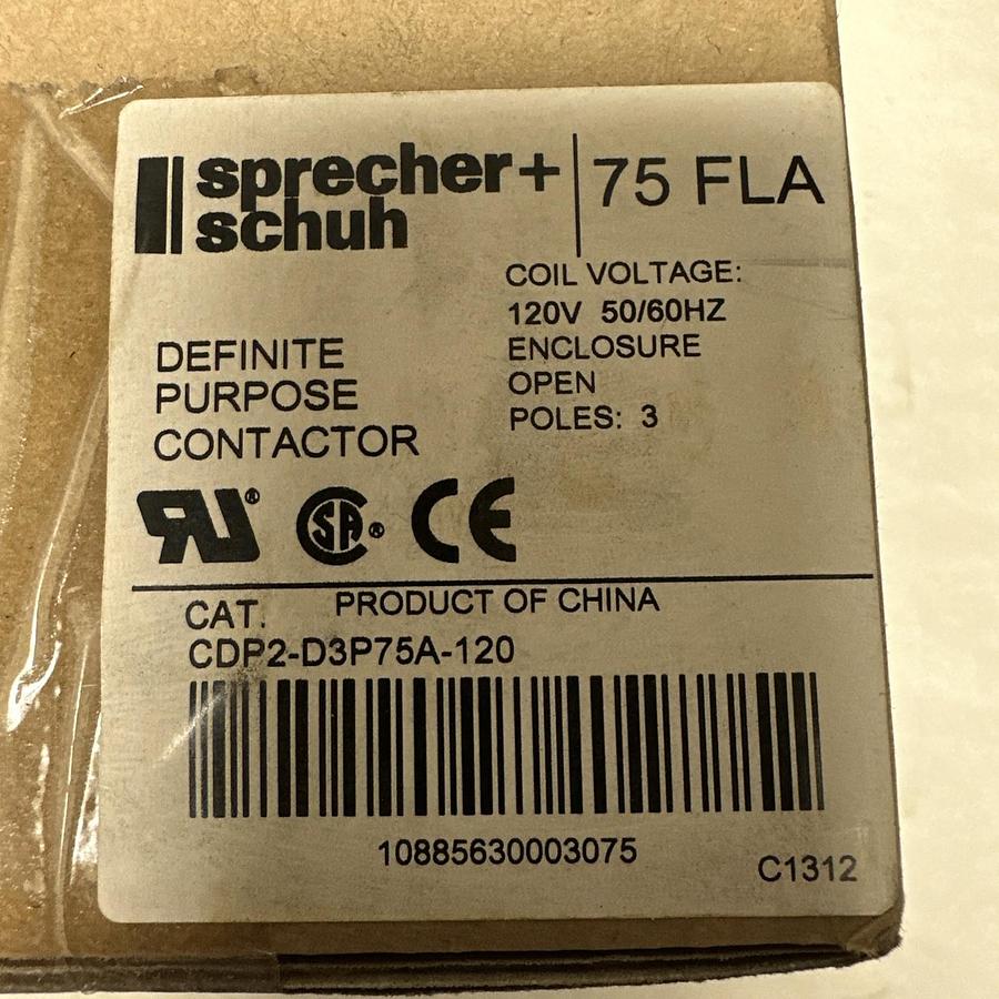Sprecher+Schuh,CDP2-D3P75A-120,3 Pole 120 V Definite Purpose Contactor