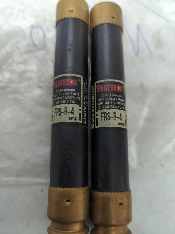 Used COOPER BUSSMANN,FRS-R-4,FUSETRON 4 AMP FUSE LOT OF 2 PRE-OWNED