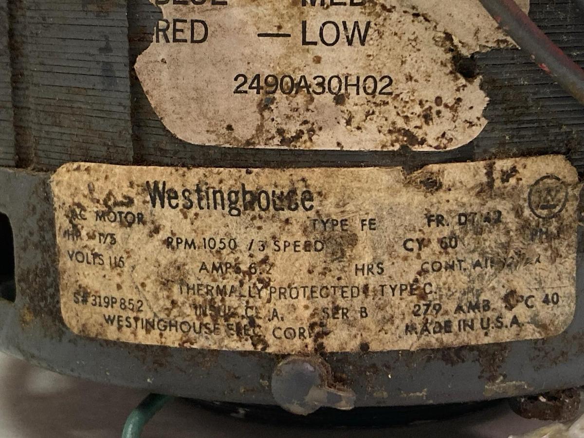 Used Westinghouse,319P877,Motor 1/5HP 1050 RPM 115V