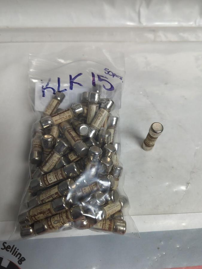 Used LITTELFUSE,KLK-15,FAST-ACTING 15 AMP FUSE LOT OF 50 PRE-OWNED