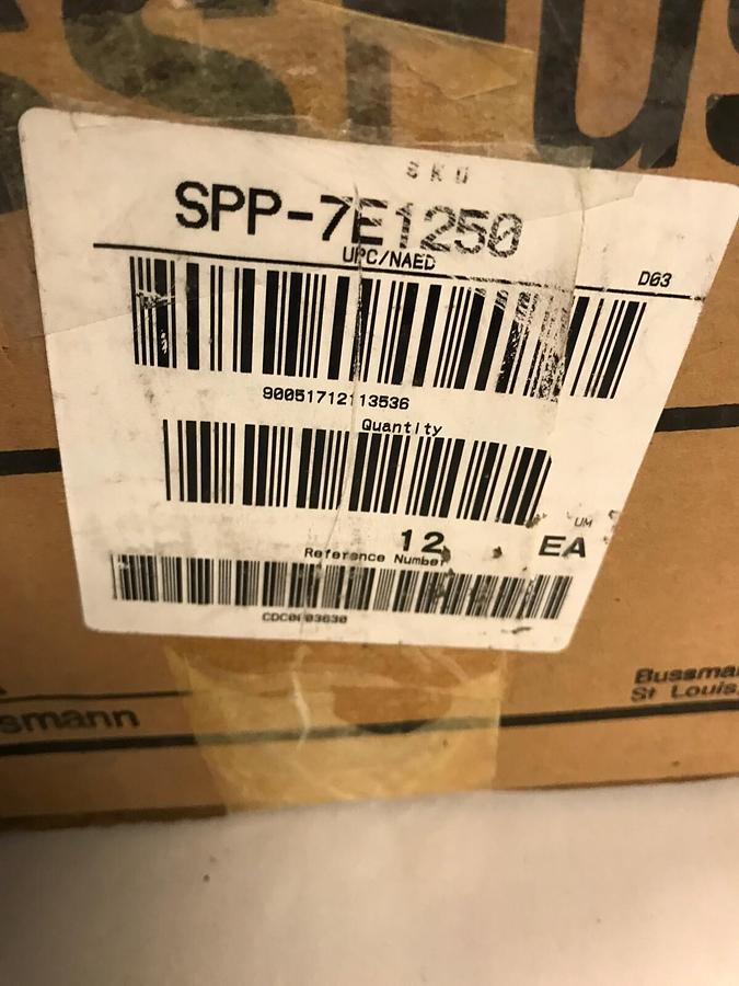 Used Cooper Bussmann,SPP-7E1250, Semitron Fuse 1250AMP Case of 12