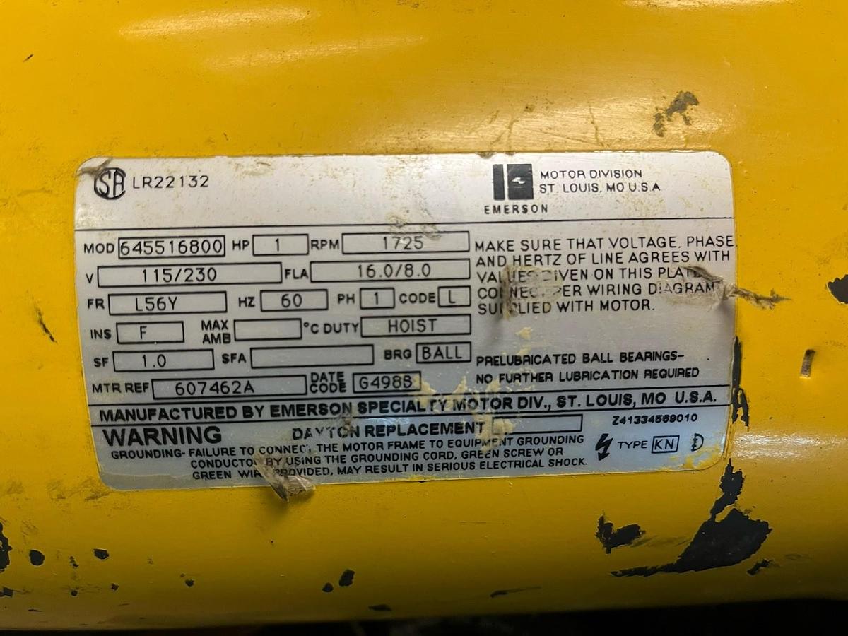 Used YALE HOIST,KEL2-14TH71/2S2,ELECTRIC HOIST 2TON 1PH 25FT CHAIN