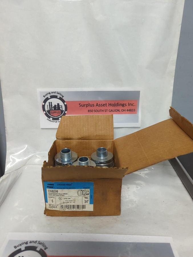 CROUSE HINDS,CGB298,STRAIGHT BODY MALE THREAD CORD & CABLE FITTING 3/4 IN 5 PC