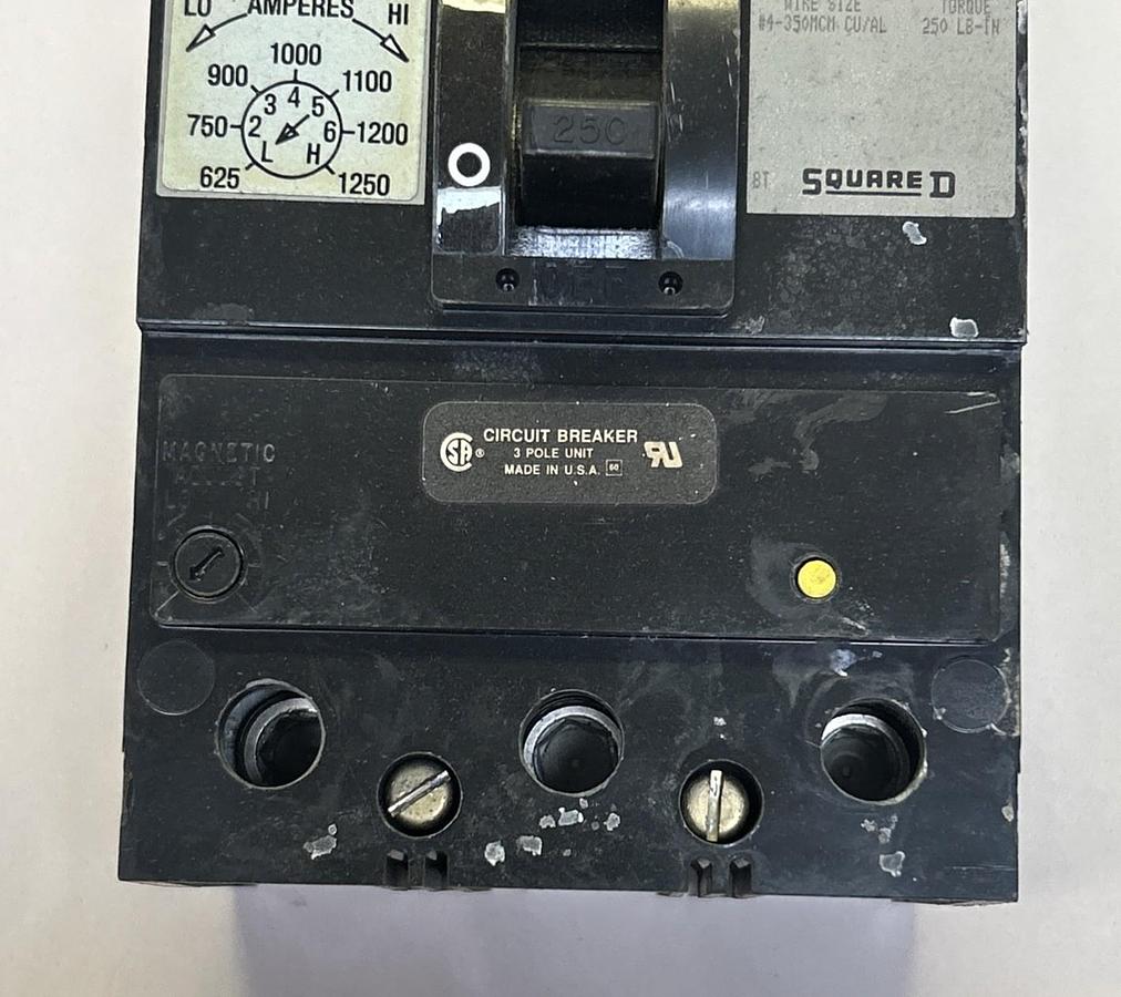 Used SQUARE D,KAL3625025M,CIRCUIT BREAKER 250A 600V 3P