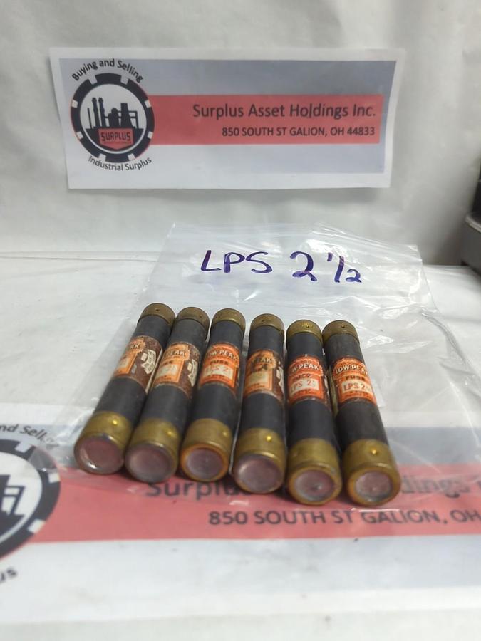 Used COOPER BUSSMANN,LPS-2-1/2,LOW-PEAK 2-1/2AMP FUSE LOT OF 6 PRE-OWNED