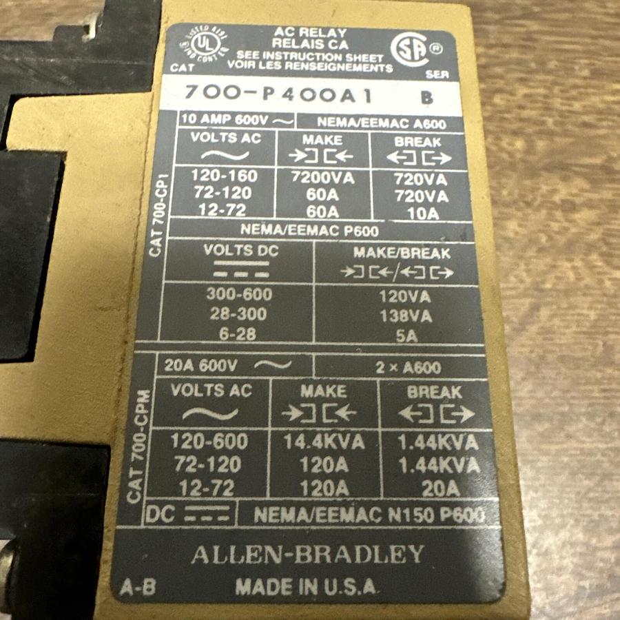 Used Allen-Bradley,700-P4000A1,Ser B AC Relay