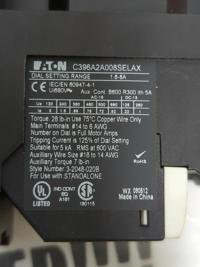 Used EATON,C396A2A008SELAX,OVERLOAD RELAY NEW IN BOX