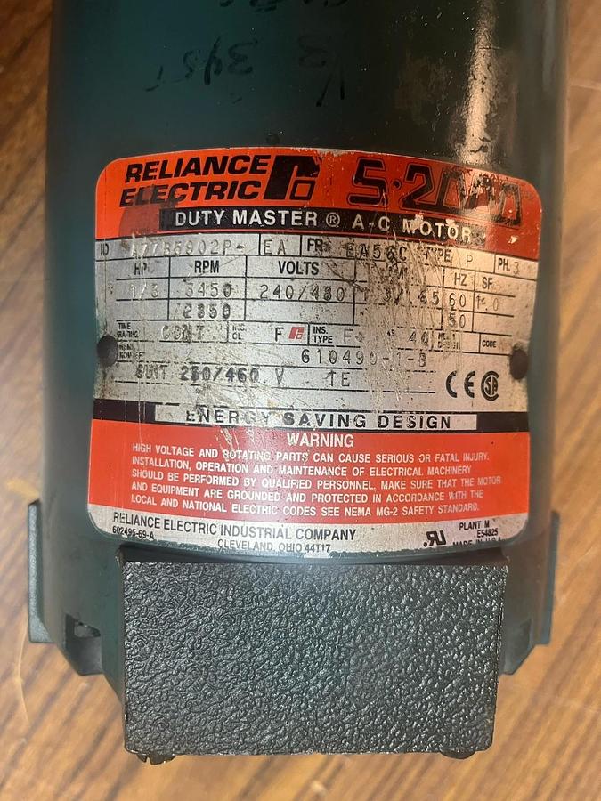 Used RELIANCE,A77B5902P,S-2000 AC MOTOR 1/3HP EA56C 3450RPM 3PH