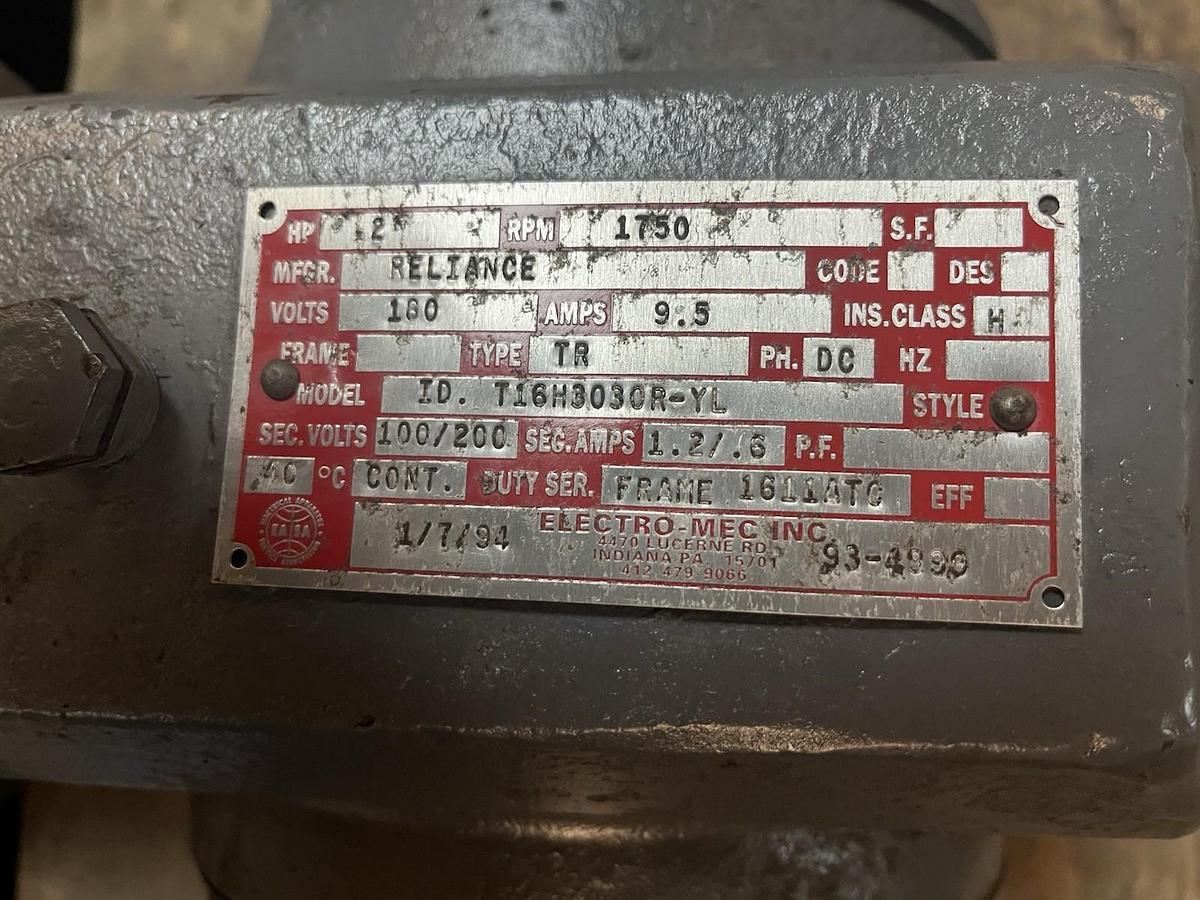Used RELIANCE,T16H3030R-YL,GEARMOTOR 2HP 1750RPM 180VDC FRAME 1611ATC