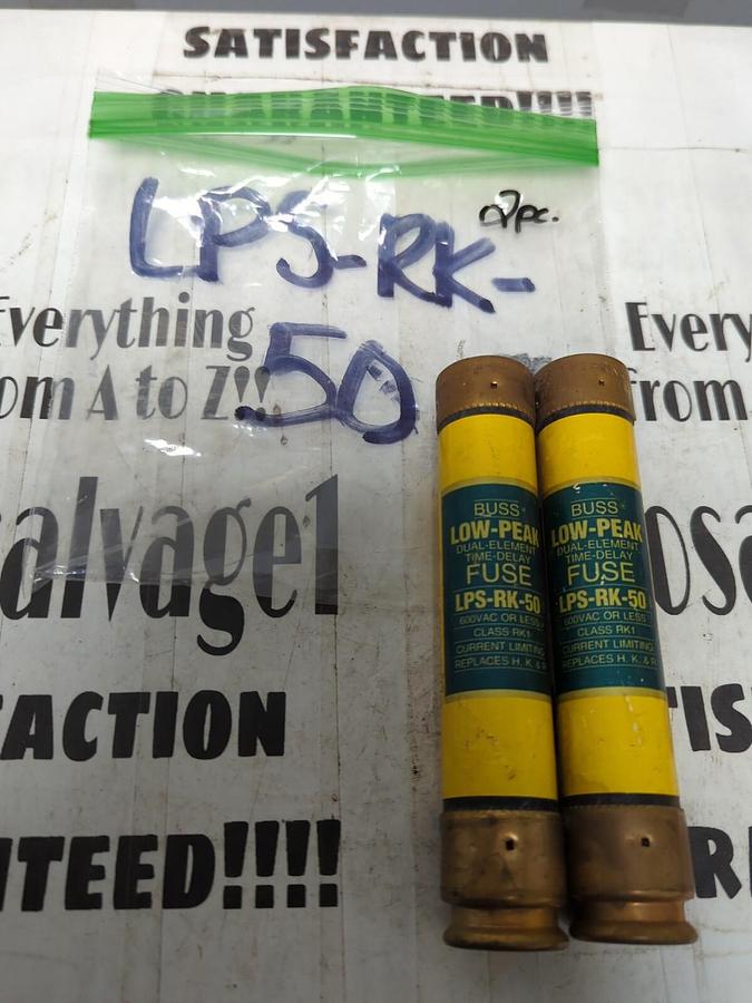 COOPER BUSSMANN,LPS-RK-50,LOW-PEAK 50 AMP FUSES LOT OF 2 NOS