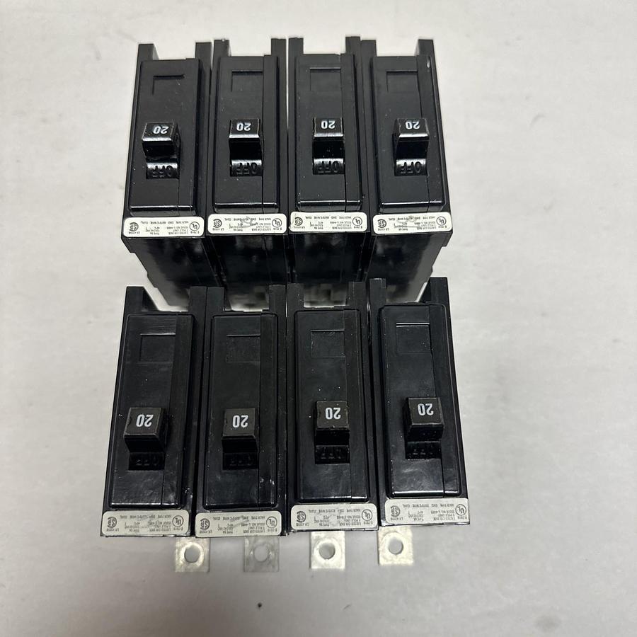 Used Cutler-Hammer,BAB1020,20AMP Single Pole 120VAC Circuit Breaker LOT of 8