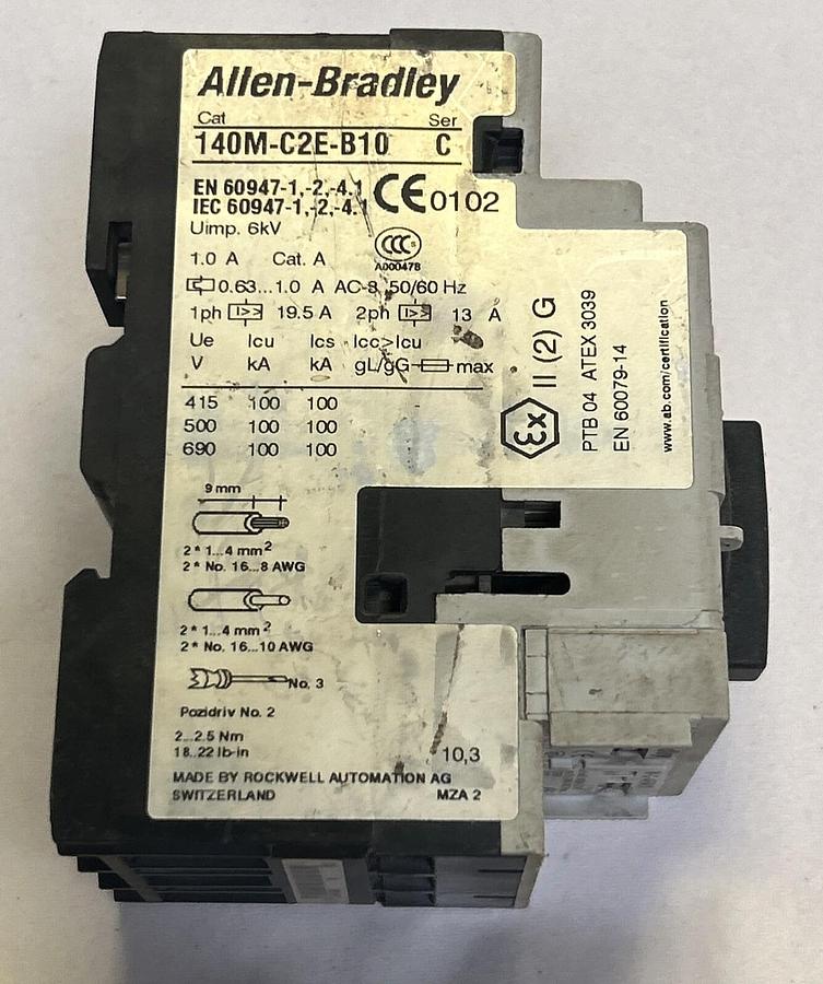 Used ALLEN BRADLEY,140M-C2E-B10,MOTOR PROTECTION CIRCUIT BREAKER