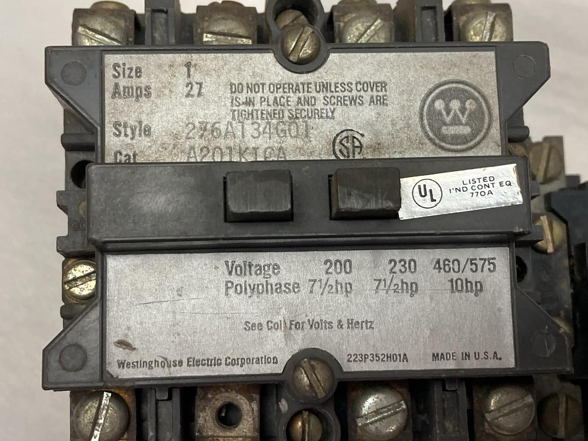 Used Westinghouse,276A134G01 A201KICA,Motor Starter Size 1 27A