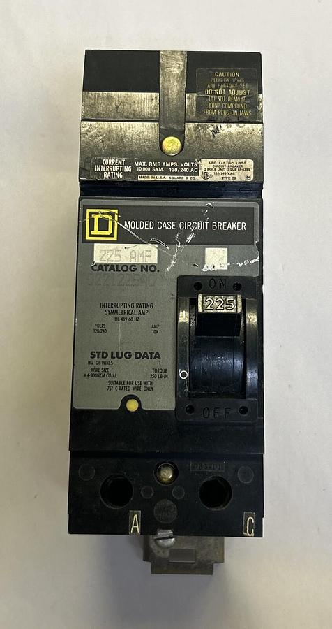 Used SQUARE D,Q221225AC,I-LINE CIRCUIT BREAKER 225A 120/240V 2 POLE