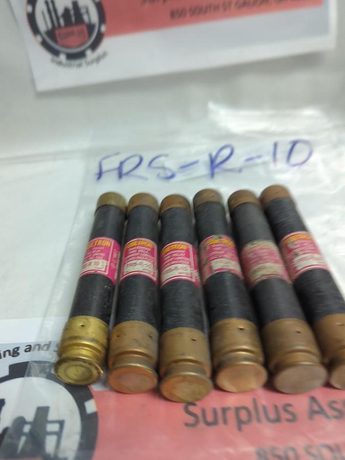 Used COOPER BUSSMANN,FRS-R-10,FUSETRON 10 AMP FUSE LOT OF 6 PRE-OWNED